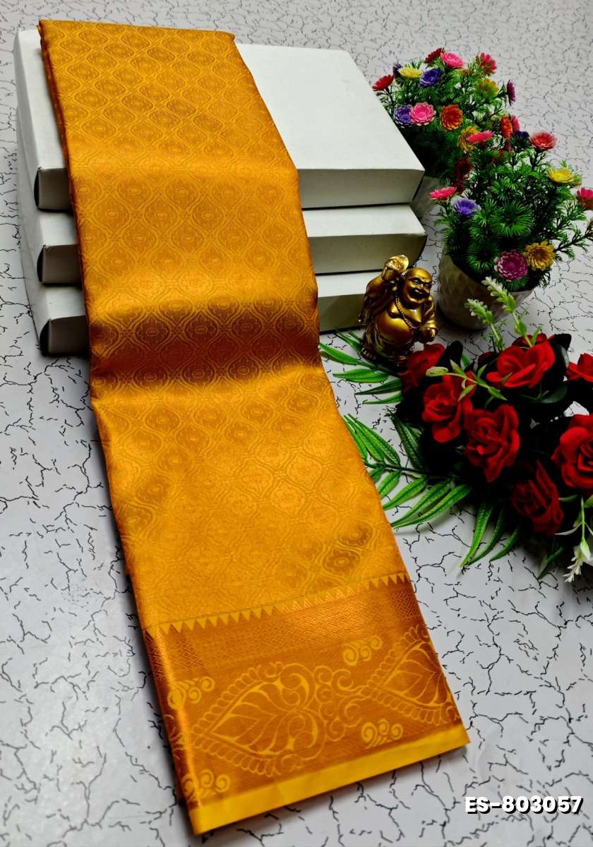 BRIDAL SILK GOLD SILVAR AND COPPER ZARI WEAVE AND WEDDING ART SILK SAREES - LIGHT ORANGE (5)