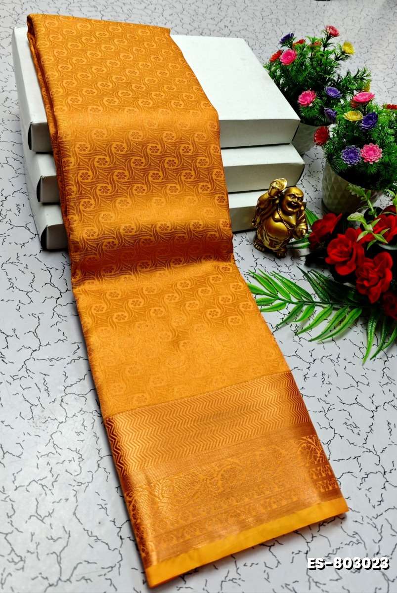 BRIDAL SILK GOLD SILVAR AND COPPER ZARI WEAVE AND WEDDING ART SILK SAREES - LIGHT SANDLE (4)