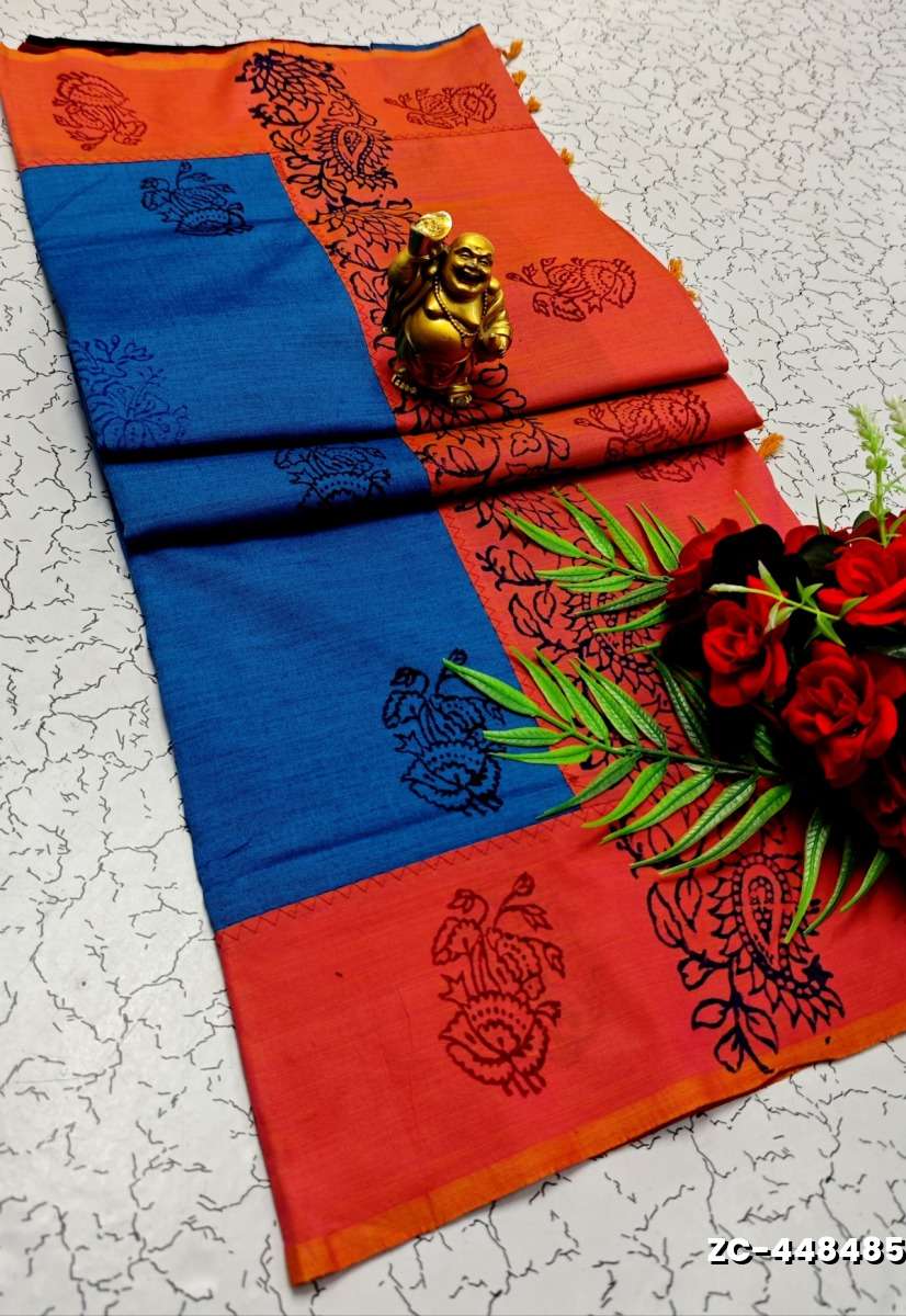 TRENDY AND FANCY ZIGZAG  BORDER STITCH COTTON SAREES - BLUE SHADE