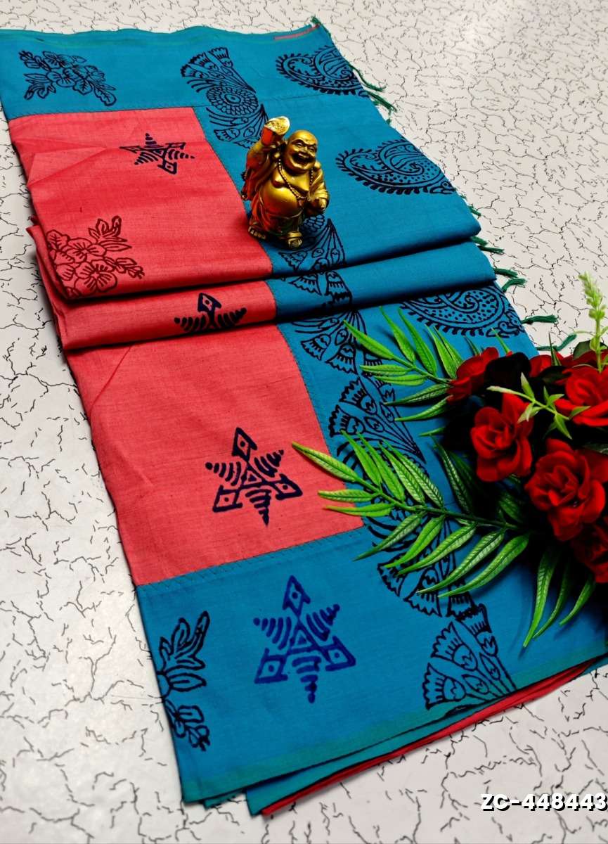 TRENDY AND FANCY ZIGZAG  BORDER STITCH COTTON SAREES - LIGHT PINK