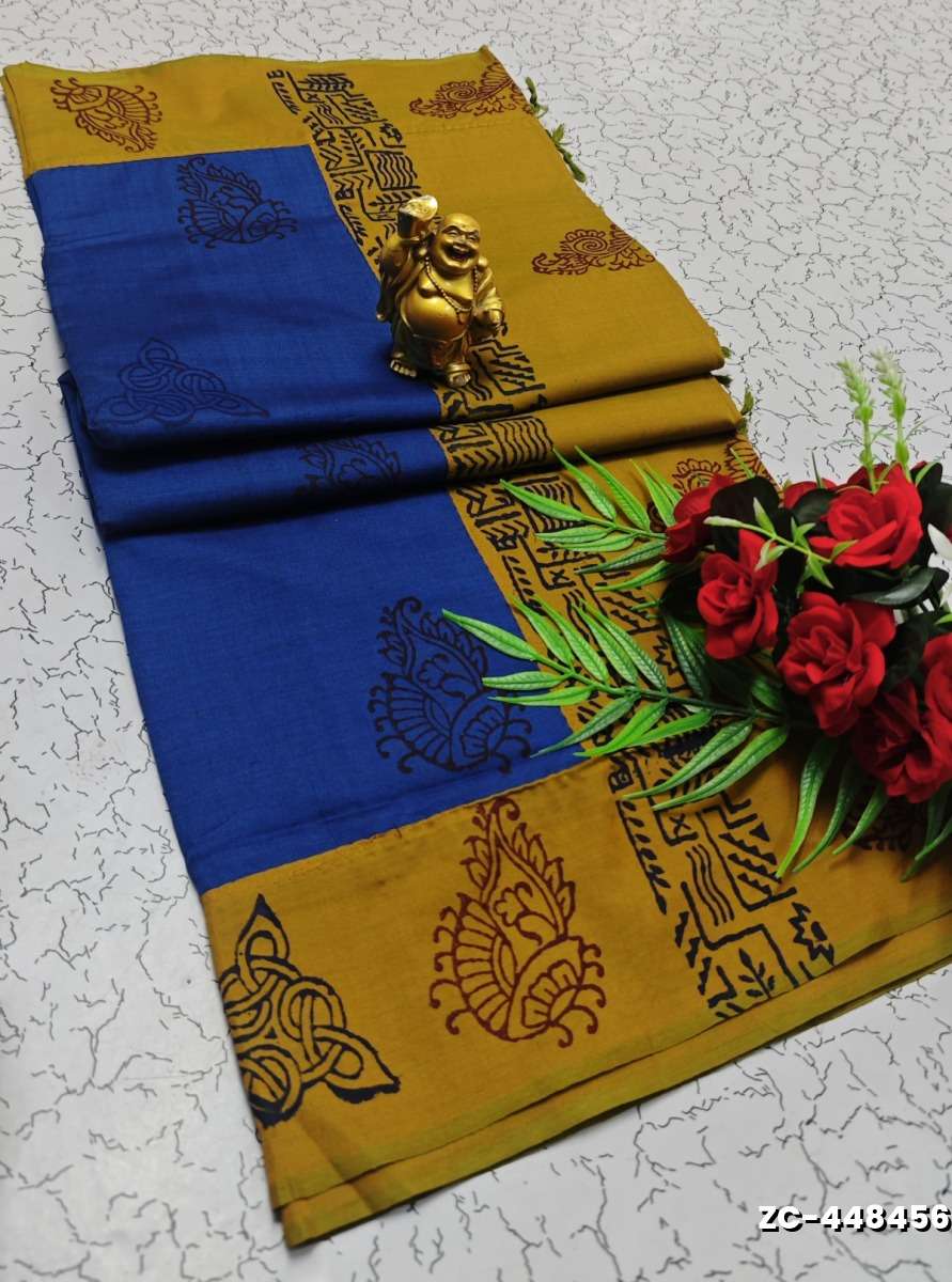 TRENDY AND FANCY ZIGZAG  BORDER STITCH COTTON SAREES - NORMAL  BLUE