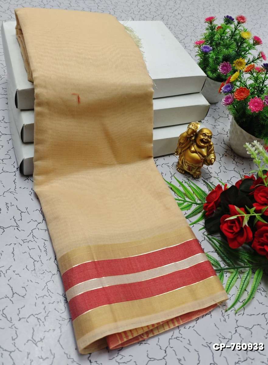 FANCY PLAIN COTTON SOFT SILK SAREES - CREAM (5)