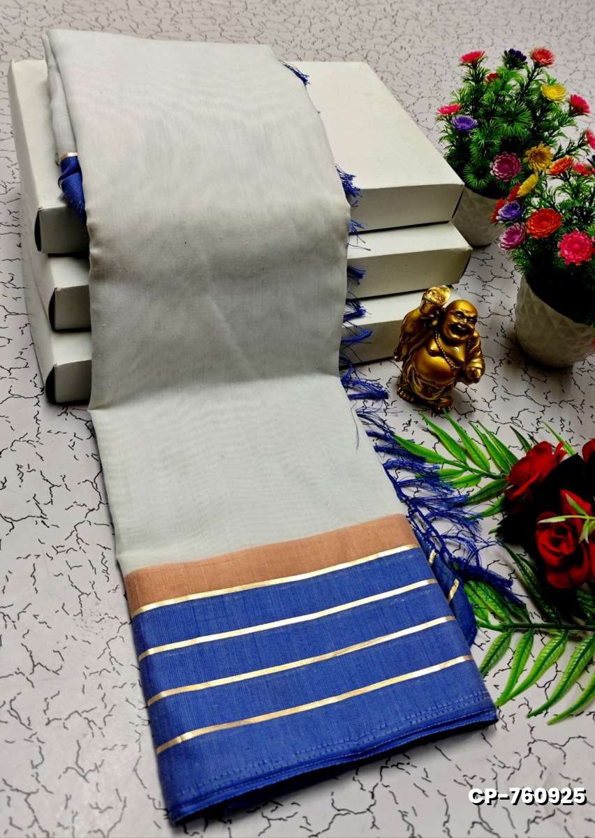 FANCY PLAIN COTTON SOFT SILK SAREES - WHITE (2)