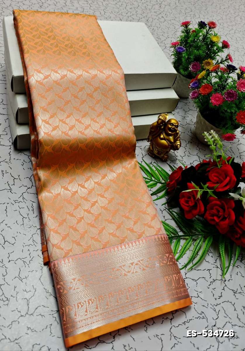 BRIDAL SILK GOLD SILVAR AND COPPER ZARI WEAVE AND WEDDING ART SILK SAREES - ORANGE N (5)