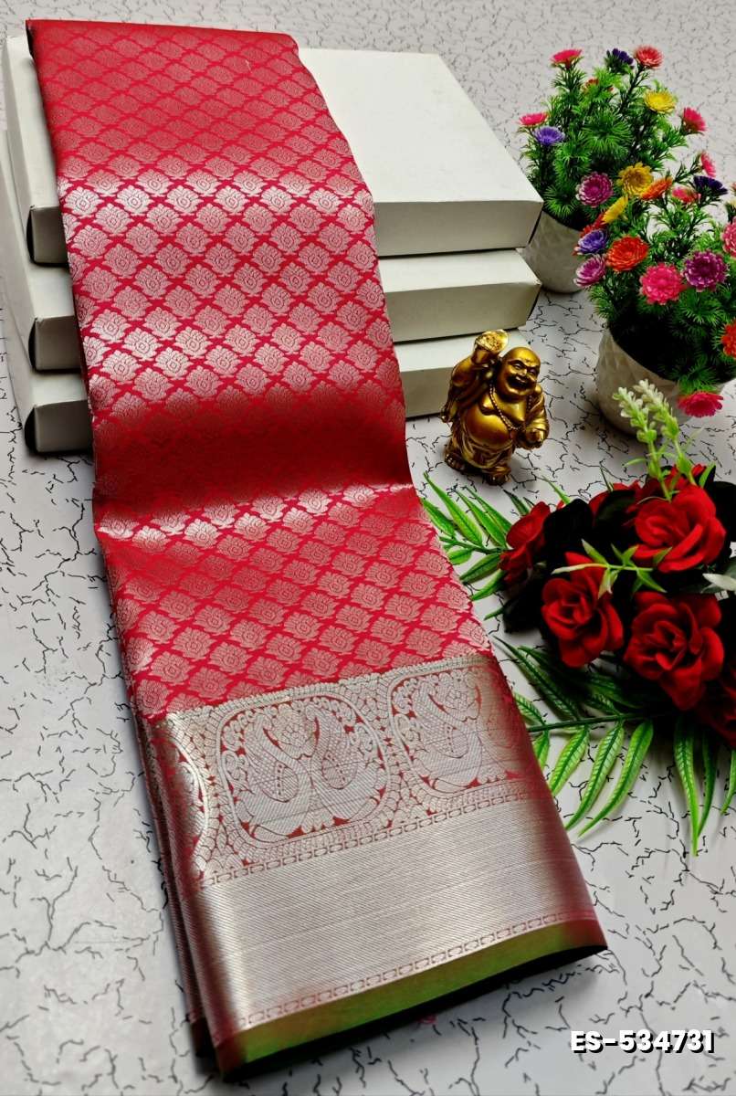 BRIDAL SILK GOLD SILVAR AND COPPER ZARI WEAVE AND WEDDING ART SILK SAREES - DARK PINK (6)