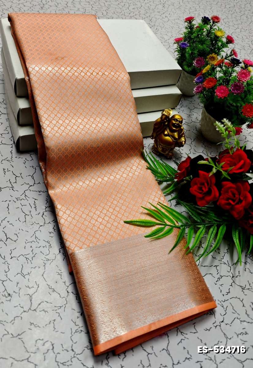 BRIDAL SILK GOLD SILVAR AND COPPER ZARI WEAVE AND WEDDING ART SILK SAREES - ORANGE (3)