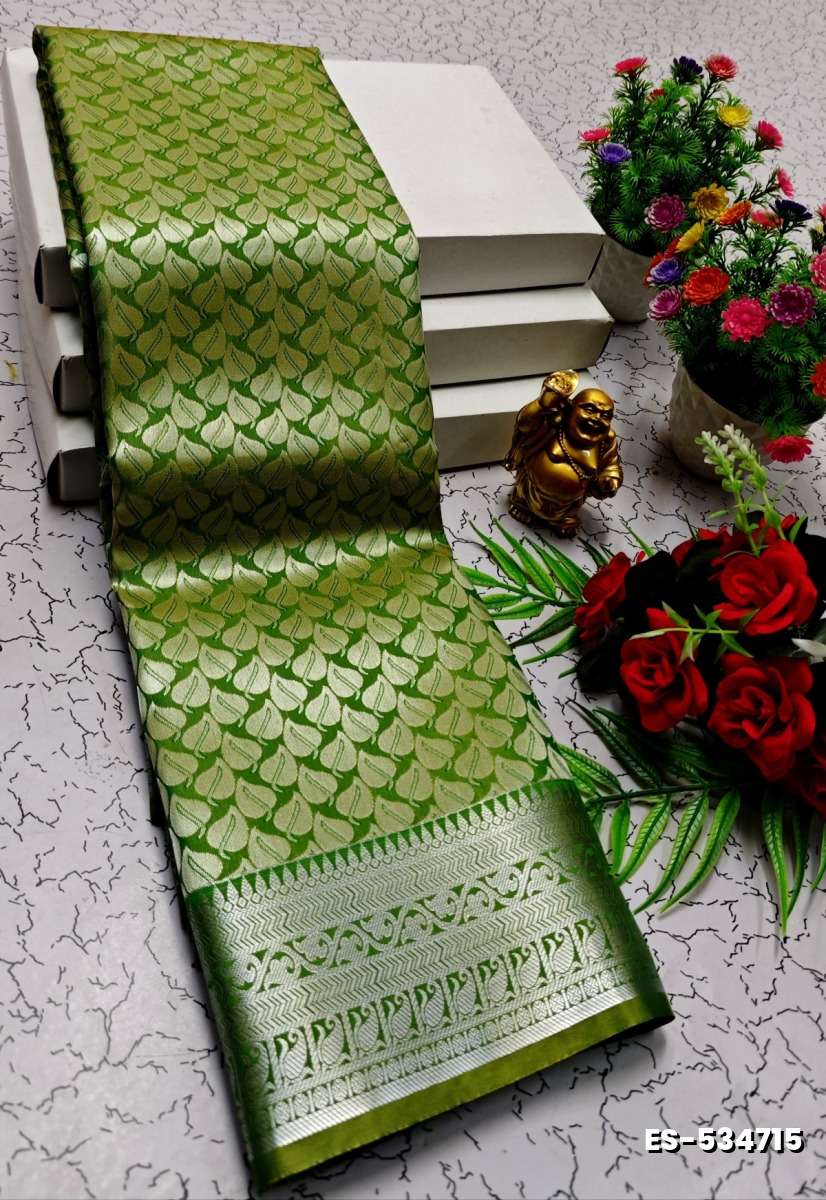 BRIDAL SILK GOLD SILVAR AND COPPER ZARI WEAVE AND WEDDING ART SILK SAREES - GREEN (1)