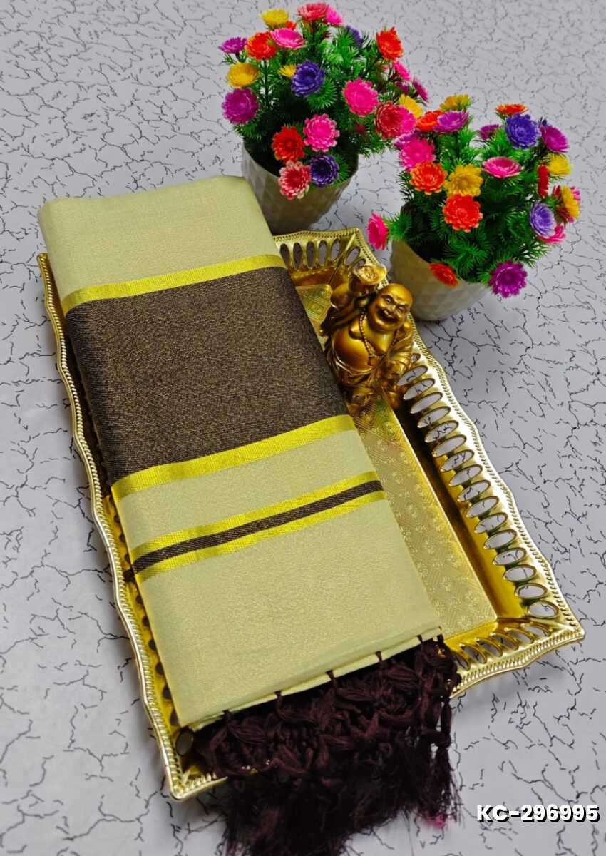 TRENDING KERALA SPECIAL FULL WORK EMBOSSED DIGITAL PRINTING TISSUE SAREE COLLECTIONS - OFF WHITE