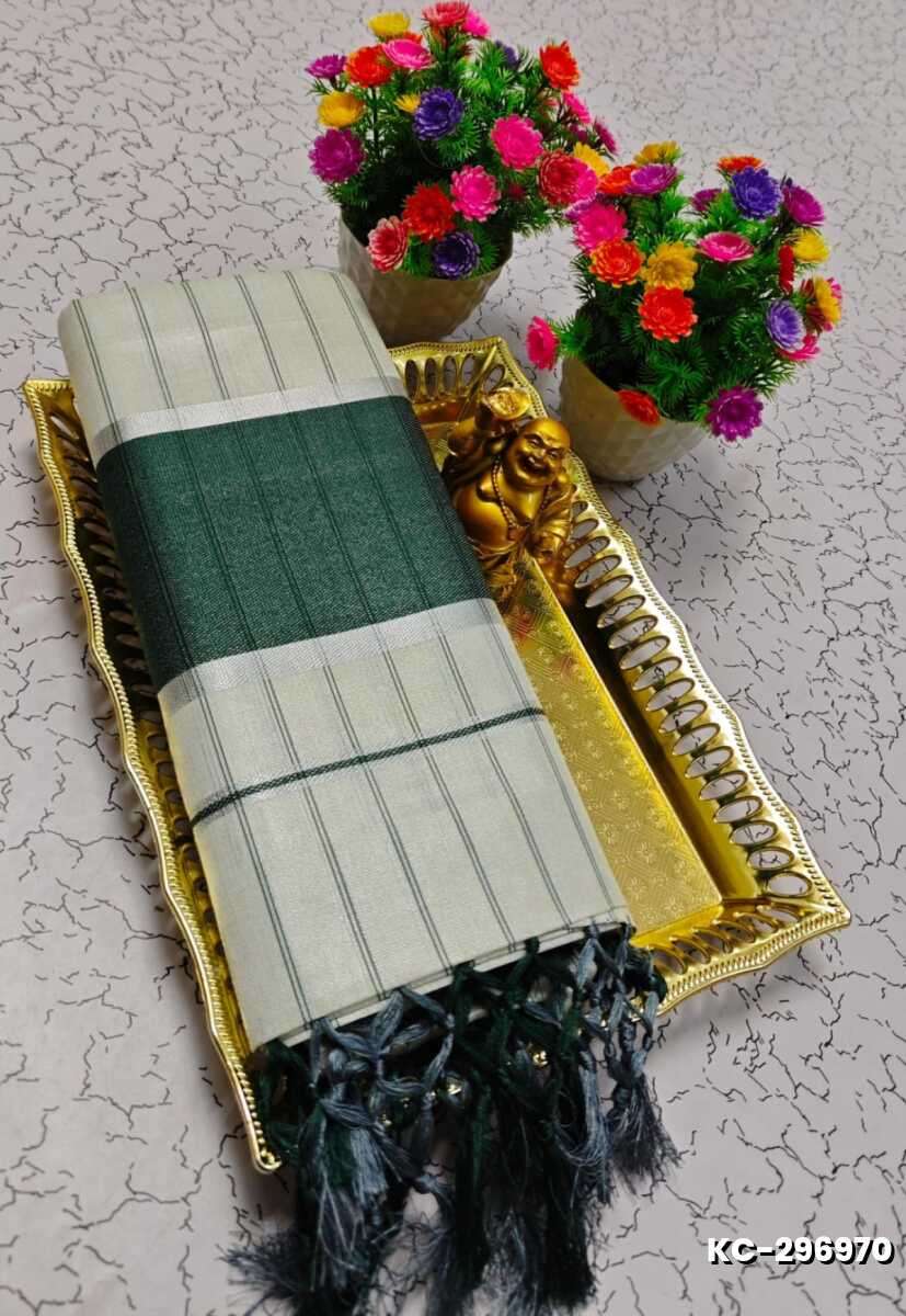 TRENDING KERALA SPECIAL FULL WORK EMBOSSED DIGITAL PRINTING TISSUE SAREE COLLECTIONS - IVORY COLOUR (40)