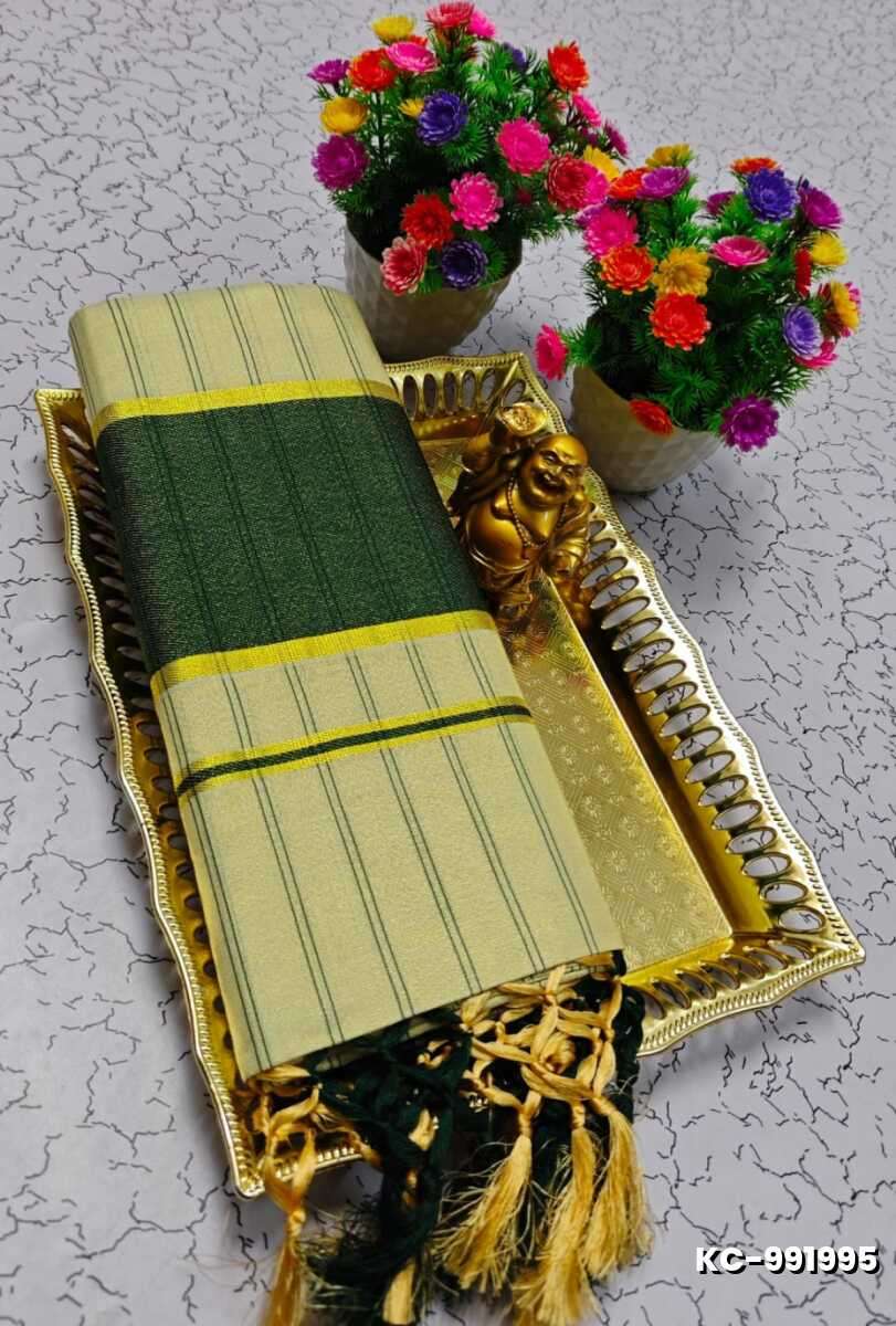 TRENDING KERALA SPECIAL FULL WORK EMBOSSED DIGITAL PRINTING TISSUE SAREE COLLECTIONS - OFF WHITE (1)