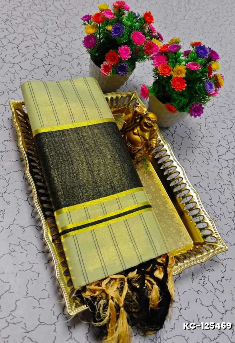 TRENDING KERALA SPECIAL FULL WORK EMBOSSED DIGITAL PRINTING TISSUE SAREE COLLECTIONS - BEIGE COLOUR (45)