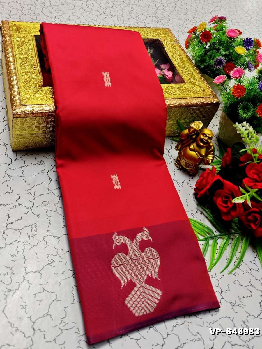 VAALAINAAR (VAZHAI) PATTU SOFT SILK SAREES FUNCTION AND FESTIVALS PERPECT WEAR - TOMATO COLOUR (2)