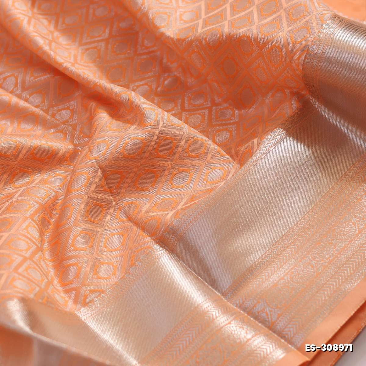 BRIDAL SILK GOLD SILVAR AND COPPER ZARI WEAVE AND WEDDING ART SILK SAREES - PEACH COLOUR