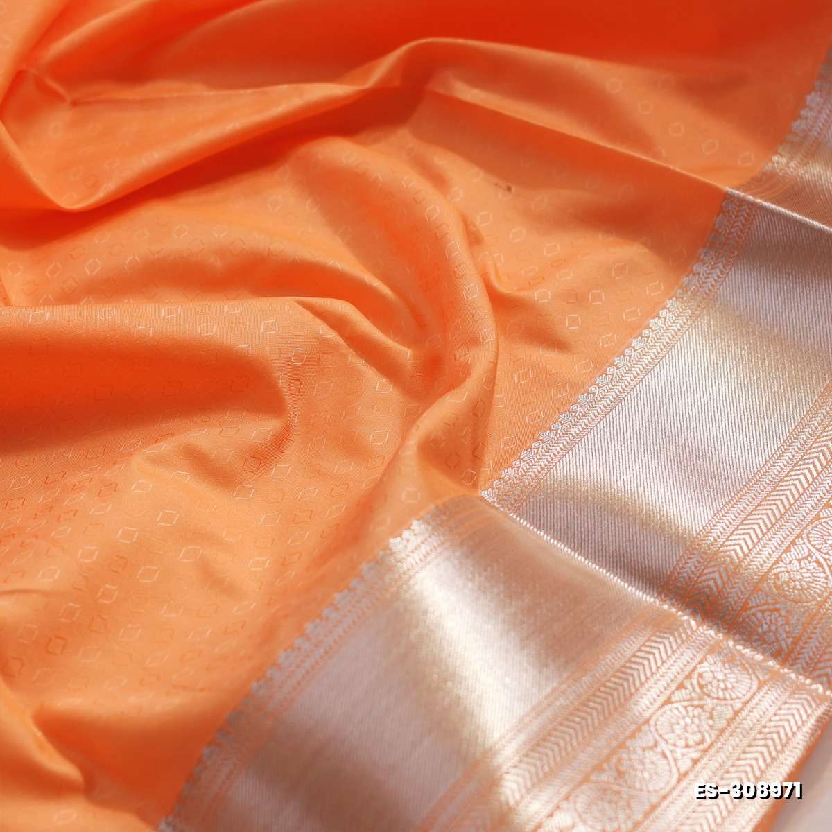 BRIDAL SILK GOLD SILVAR AND COPPER ZARI WEAVE AND WEDDING ART SILK SAREES - PEACH COLOUR
