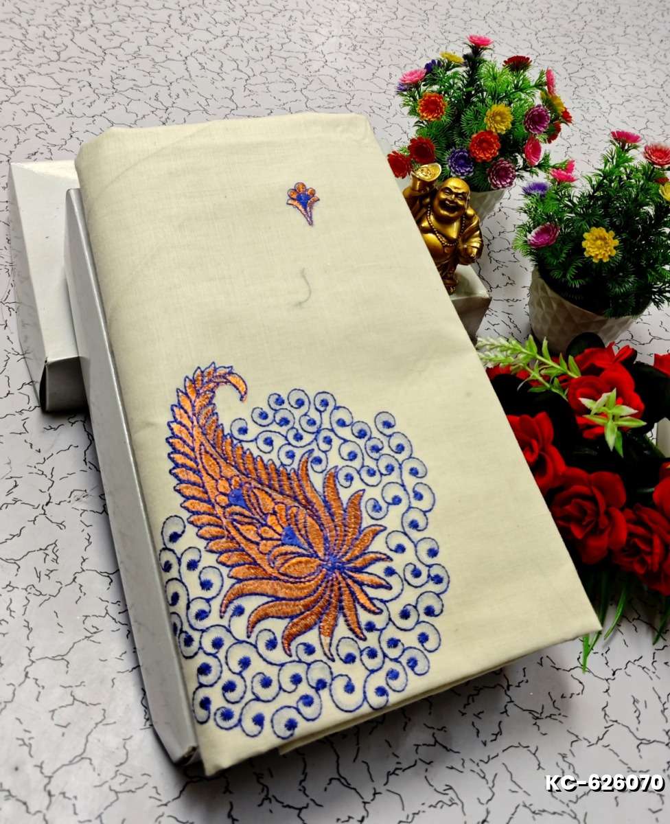 TRENDING KERALA SPECIAL FULL WORK EMBOSSED DIGITAL PRINTING TISSUE SAREE COLLECTIONS - IVORY COLOUR (42)