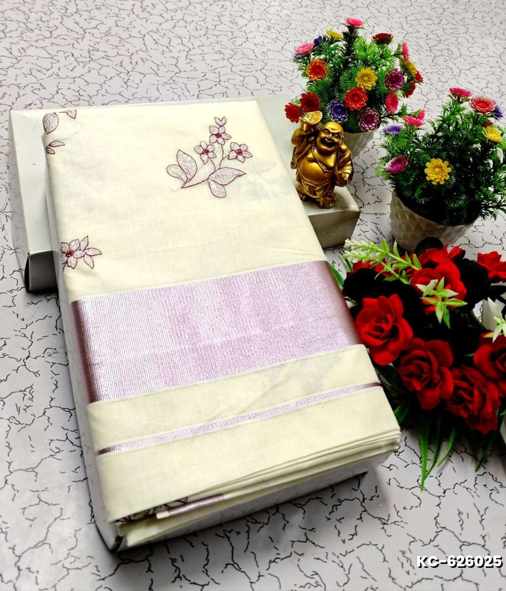 TRENDING KERALA SPECIAL FULL WORK EMBOSSED DIGITAL PRINTING TISSUE SAREE COLLECTIONS - WHITE (60)