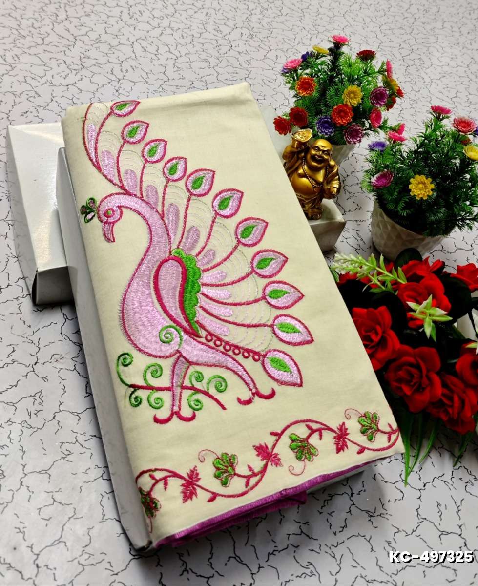 TRENDING KERALA SPECIAL FULL WORK EMBOSSED DIGITAL PRINTING TISSUE SAREE COLLECTIONS - WHITE (62)