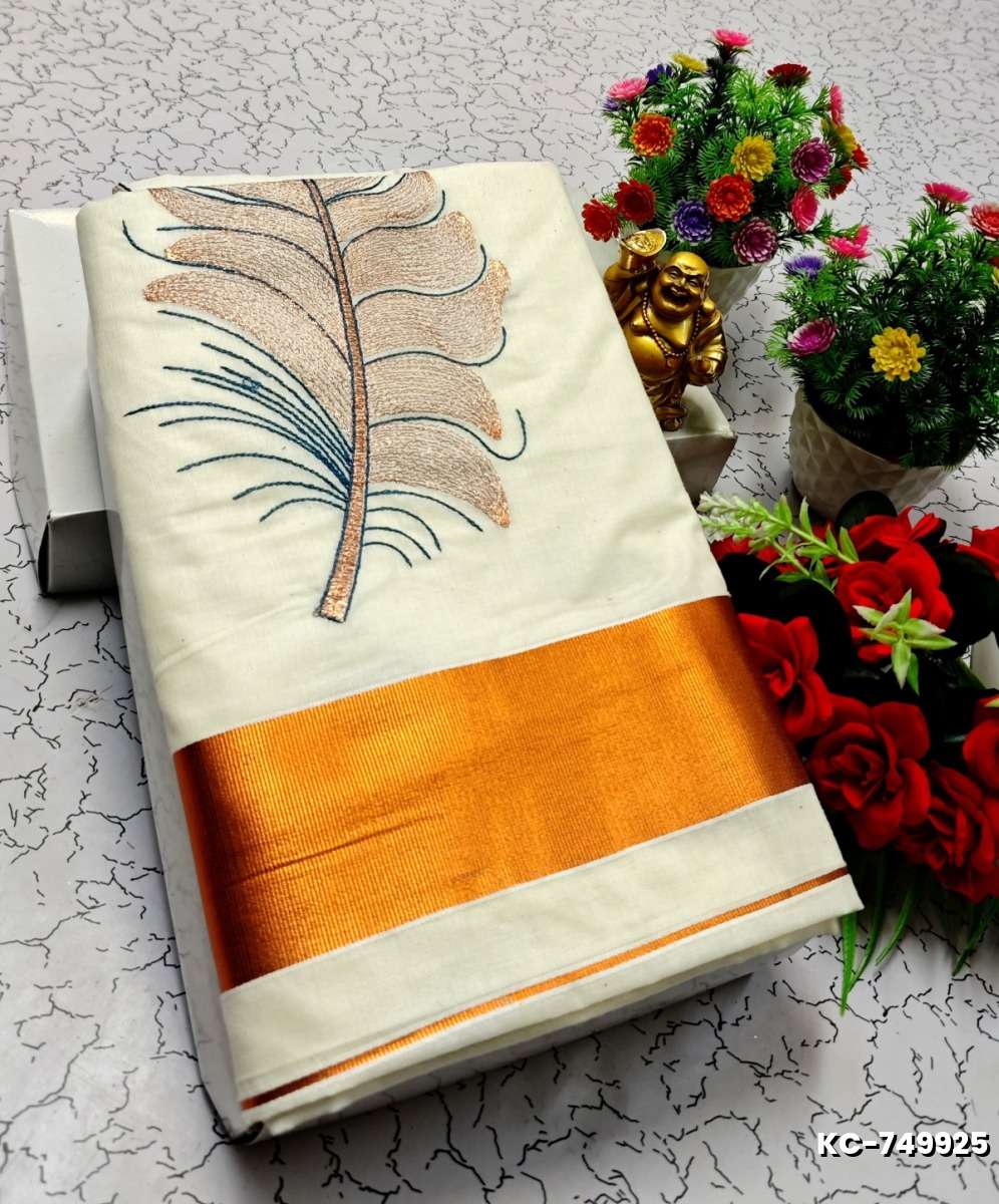 TRENDING KERALA SPECIAL FULL WORK EMBOSSED DIGITAL PRINTING TISSUE SAREE COLLECTIONS - WHITE (65)