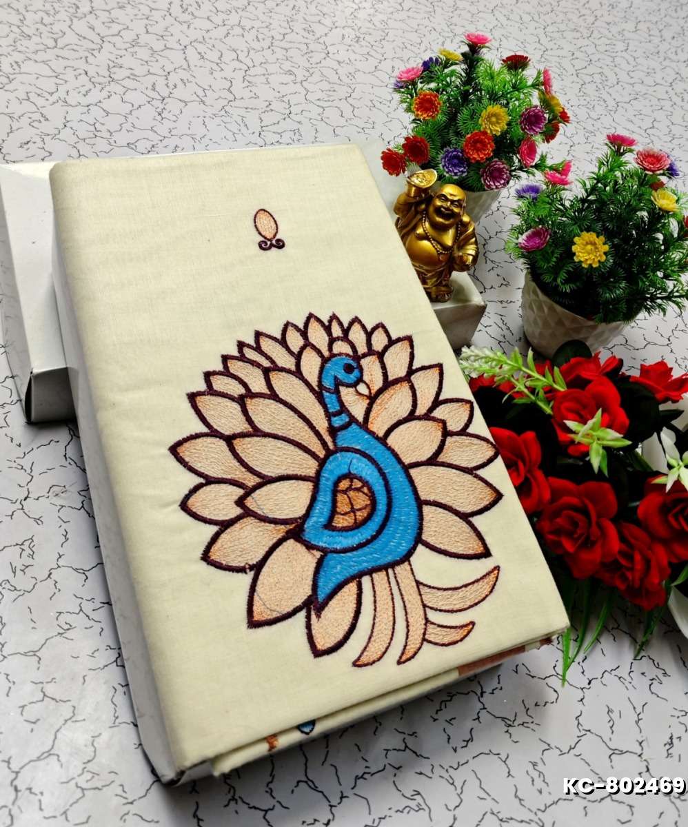 TRENDING KERALA SPECIAL FULL WORK EMBOSSED DIGITAL PRINTING TISSUE SAREE COLLECTIONS - BEIGE COLOUR (56)