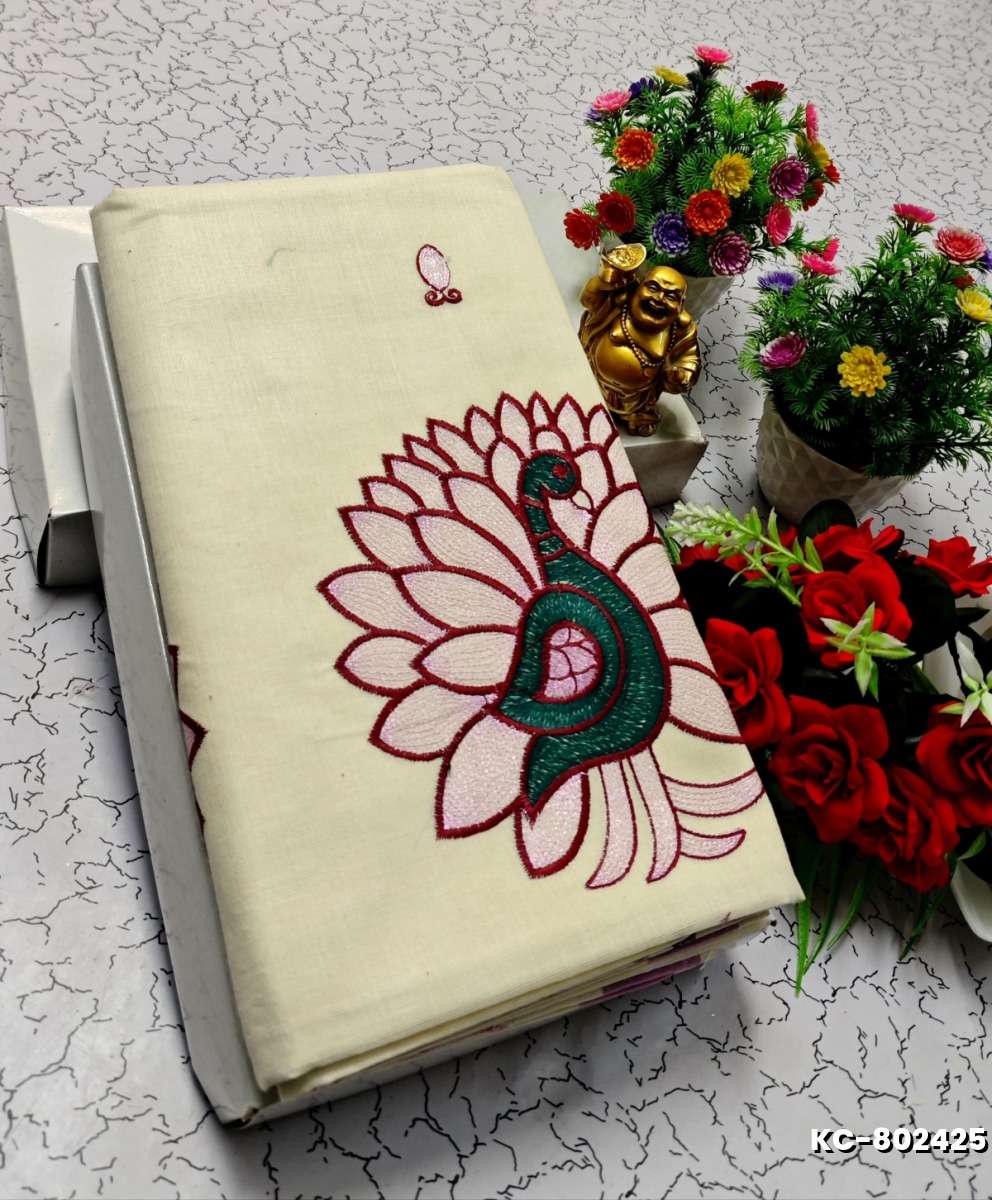 TRENDING KERALA SPECIAL FULL WORK EMBOSSED DIGITAL PRINTING TISSUE SAREE COLLECTIONS - WHITE (66)