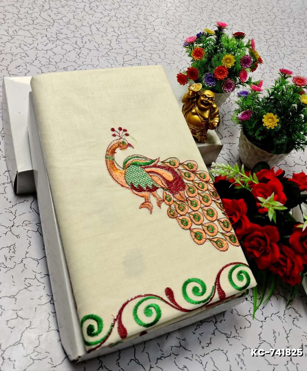 TRENDING KERALA SPECIAL FULL WORK EMBOSSED DIGITAL PRINTING TISSUE SAREE COLLECTIONS - WHITE (67)