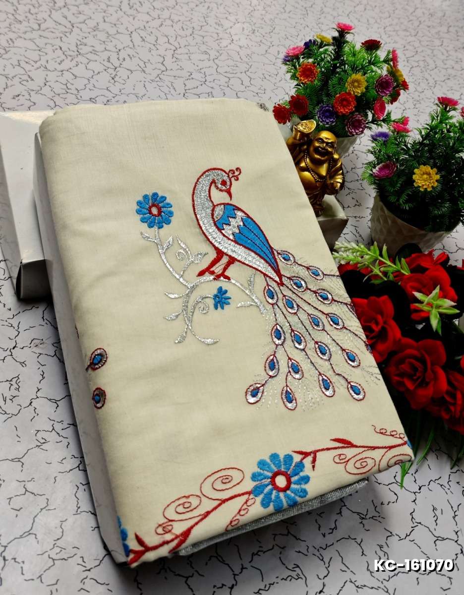 TRENDING KERALA SPECIAL FULL WORK EMBOSSED DIGITAL PRINTING TISSUE SAREE COLLECTIONS - IVORY COLOUR (50)