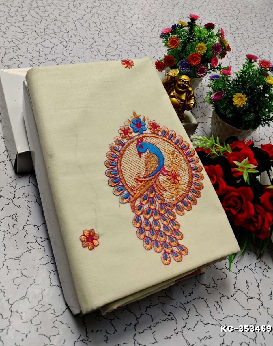 TRENDING KERALA SPECIAL FULL WORK EMBOSSED DIGITAL PRINTING TISSUE SAREE COLLECTIONS - BEIGE COLOUR (60)