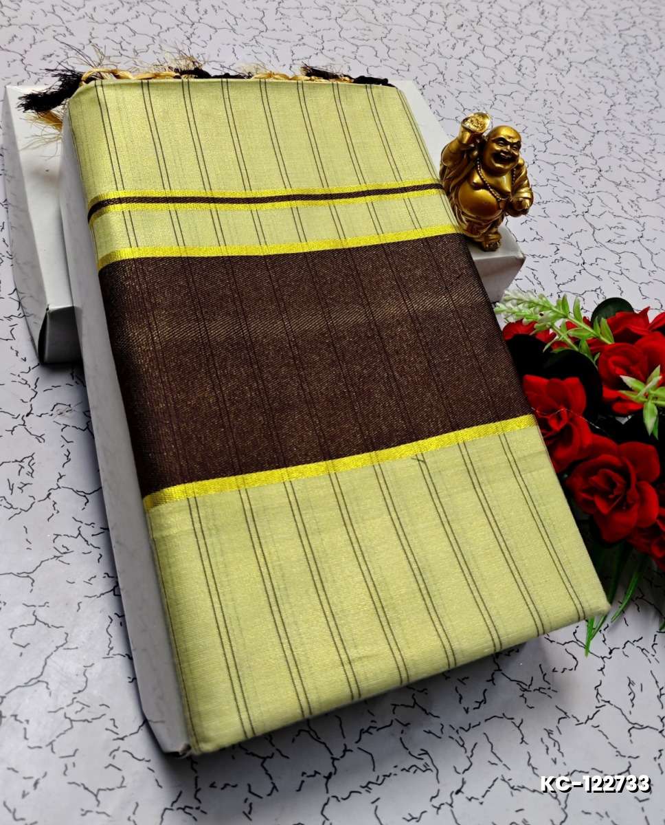TRENDING KERALA SPECIAL FULL WORK EMBOSSED DIGITAL PRINTING TISSUE SAREE COLLECTIONS - CREAM (13)
