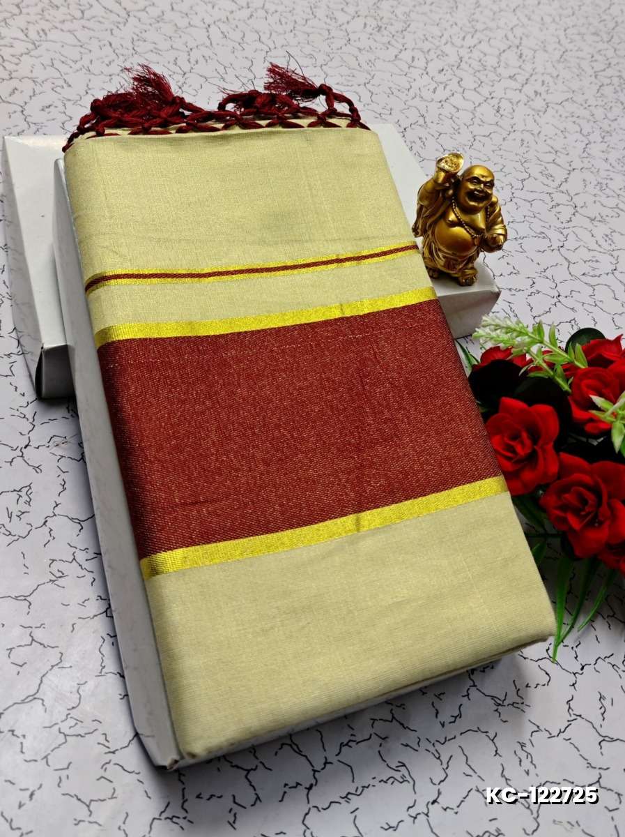 TRENDING KERALA SPECIAL FULL WORK EMBOSSED DIGITAL PRINTING TISSUE SAREE COLLECTIONS - WHITE (71)