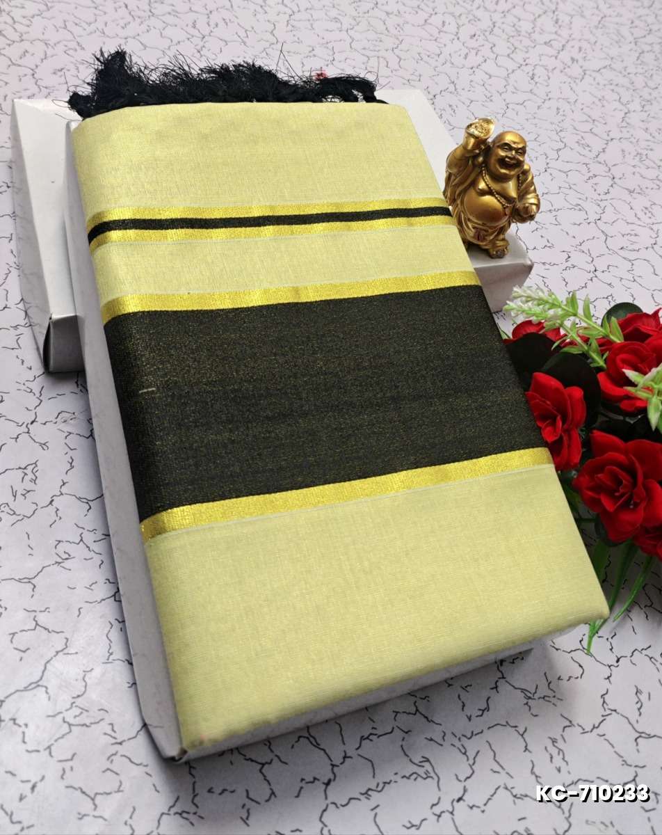 TRENDING KERALA SPECIAL FULL WORK EMBOSSED DIGITAL PRINTING TISSUE SAREE COLLECTIONS - CREAM (15)