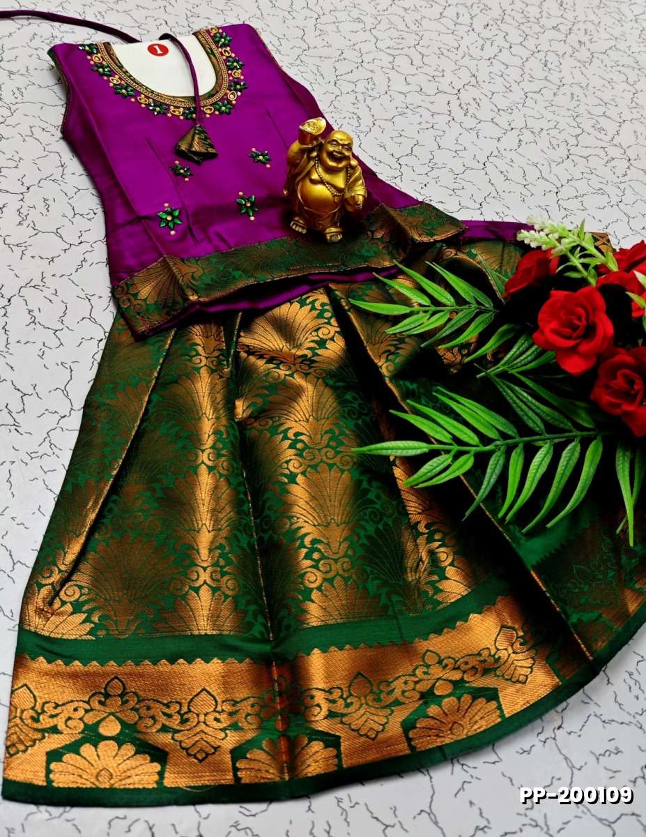 TRADITIONAL KIDS PATTU PAVADAI SET FUNCTION AND FESTIVAL WEAR - PURPLE COLOUR