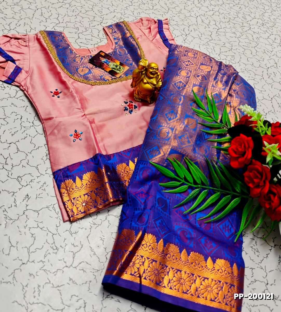 TRADITIONAL KIDS PATTU PAVADAI SET FUNCTION AND FESTIVAL WEAR - BABY PINK