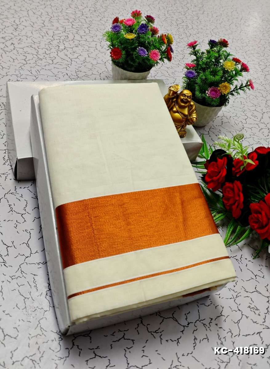 TRENDING KERALA SPECIAL FULL WORK EMBOSSED DIGITAL PRINTING TISSUE SAREE COLLECTIONS - BEIGE COLOUR (66)