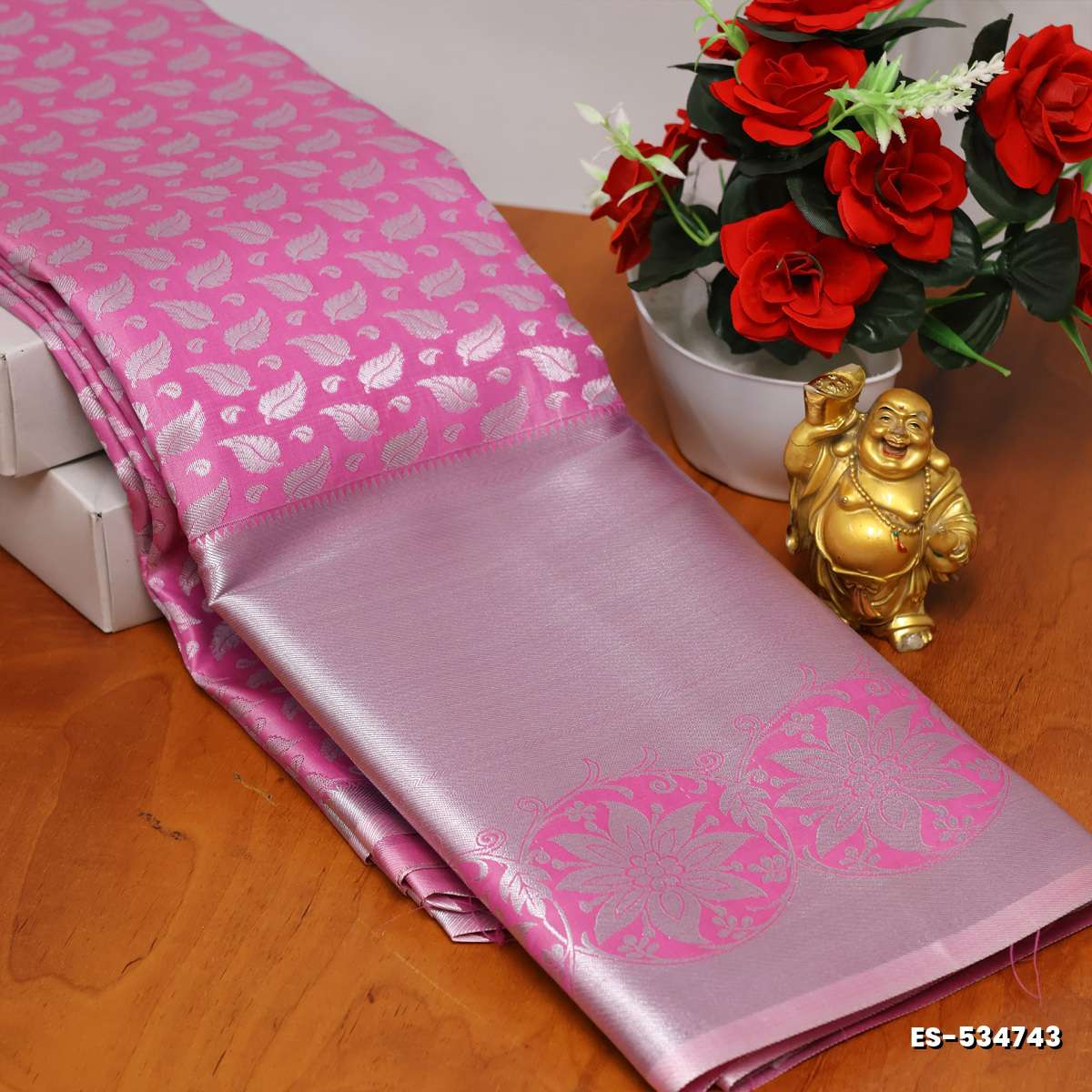 BRIDAL SILK GOLD SILVAR AND COPPER ZARI WEAVE AND WEDDING ART SILK SAREES - LIGHT PINK (6)