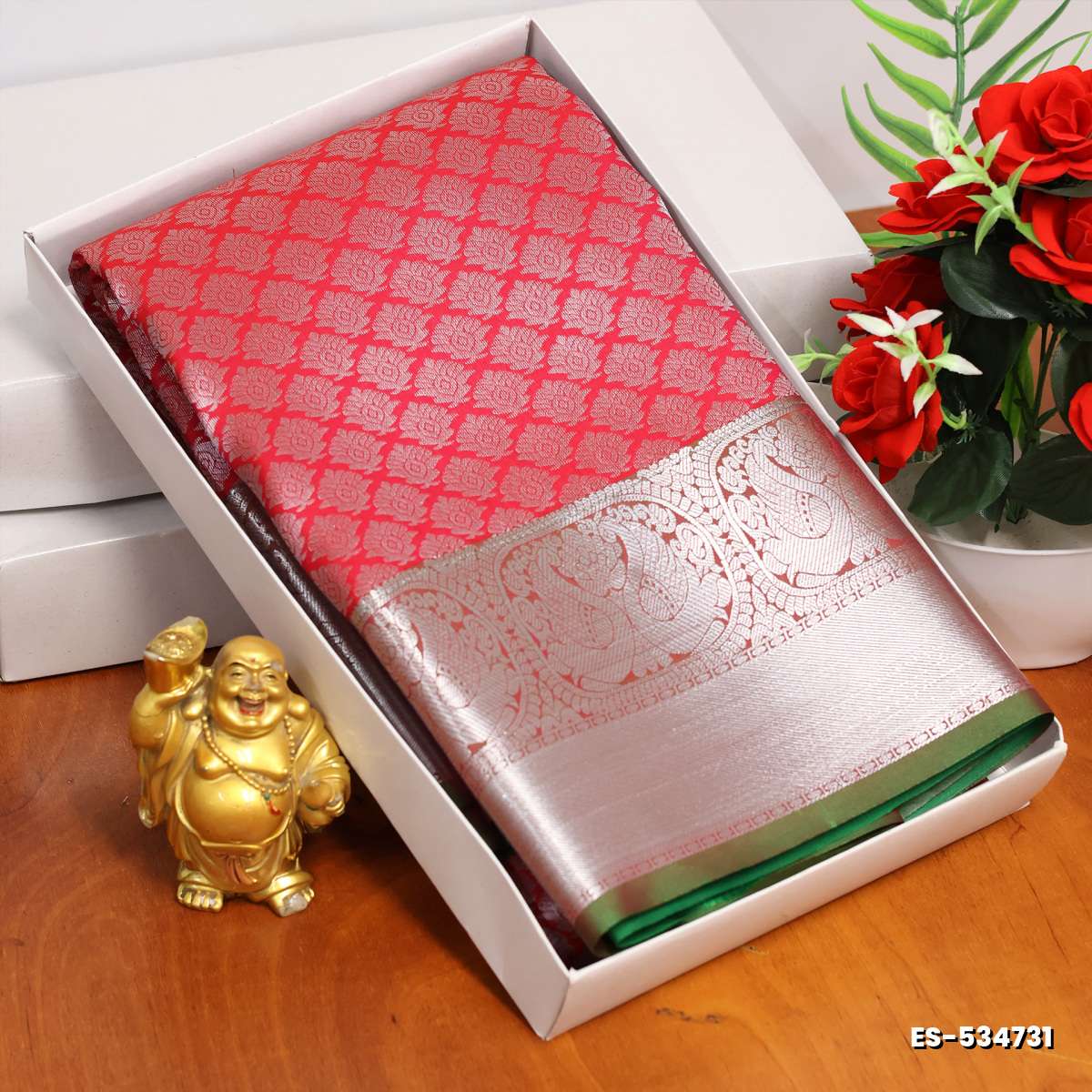 BRIDAL SILK GOLD SILVAR AND COPPER ZARI WEAVE AND WEDDING ART SILK SAREES - DARK PINK (6)