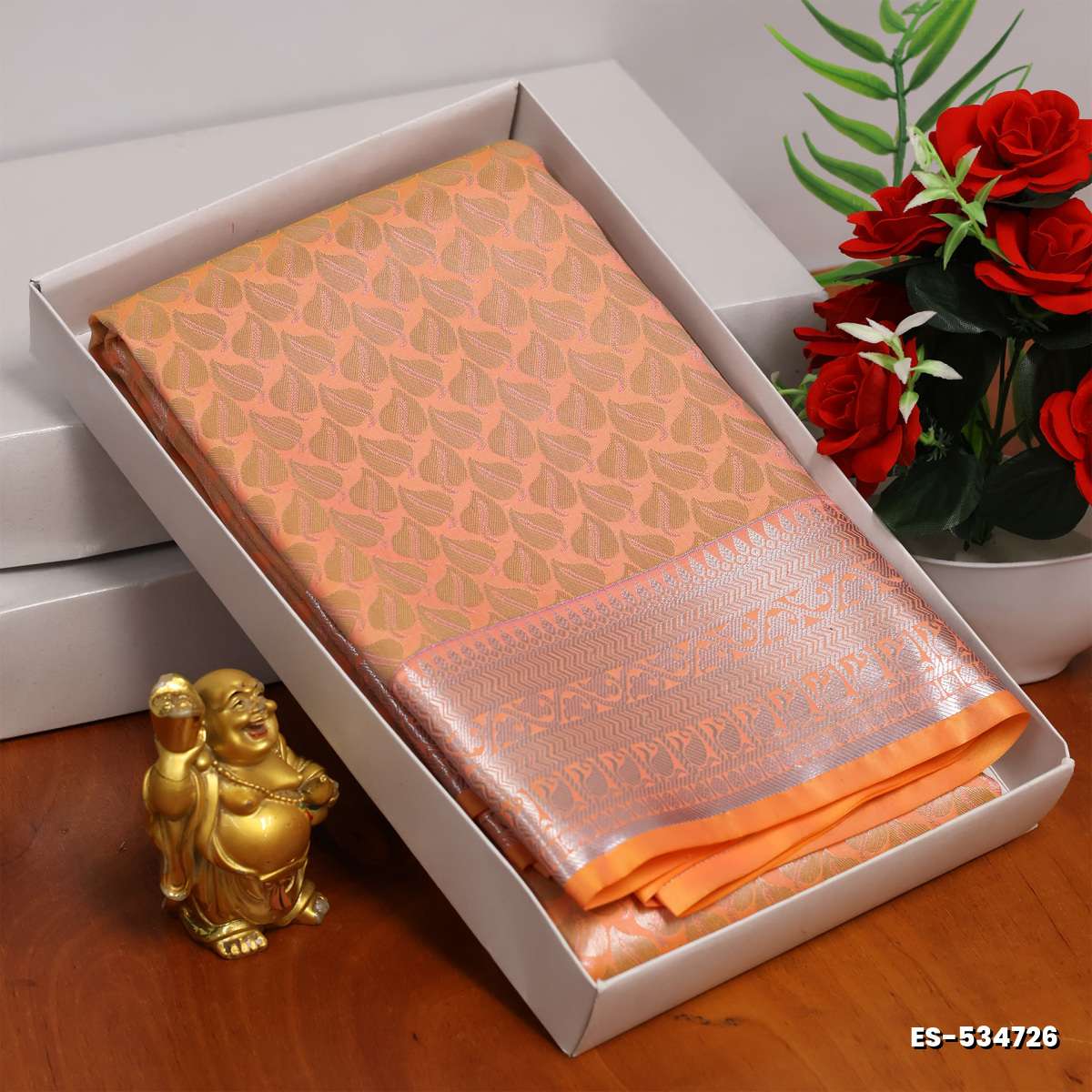 BRIDAL SILK GOLD SILVAR AND COPPER ZARI WEAVE AND WEDDING ART SILK SAREES - ORANGE N (5)
