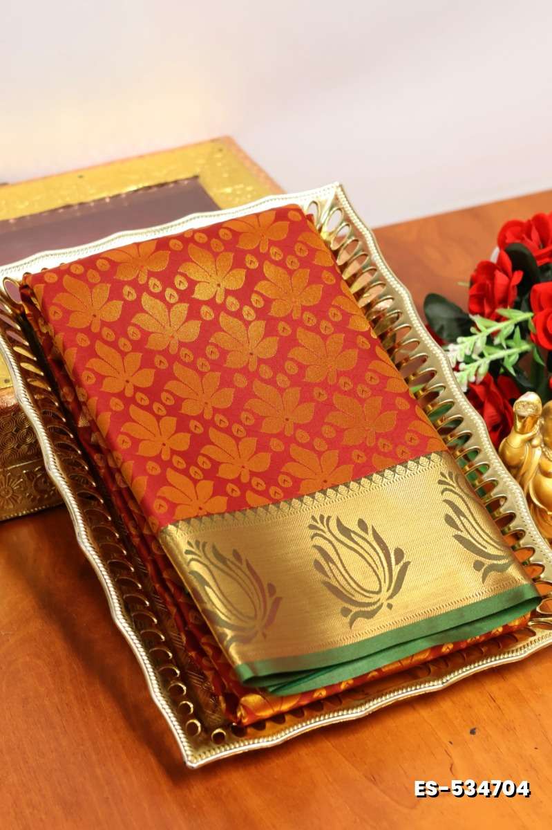 BRIDAL SILK GOLD SILVAR AND COPPER ZARI WEAVE AND WEDDING ART SILK SAREES - RED (1)