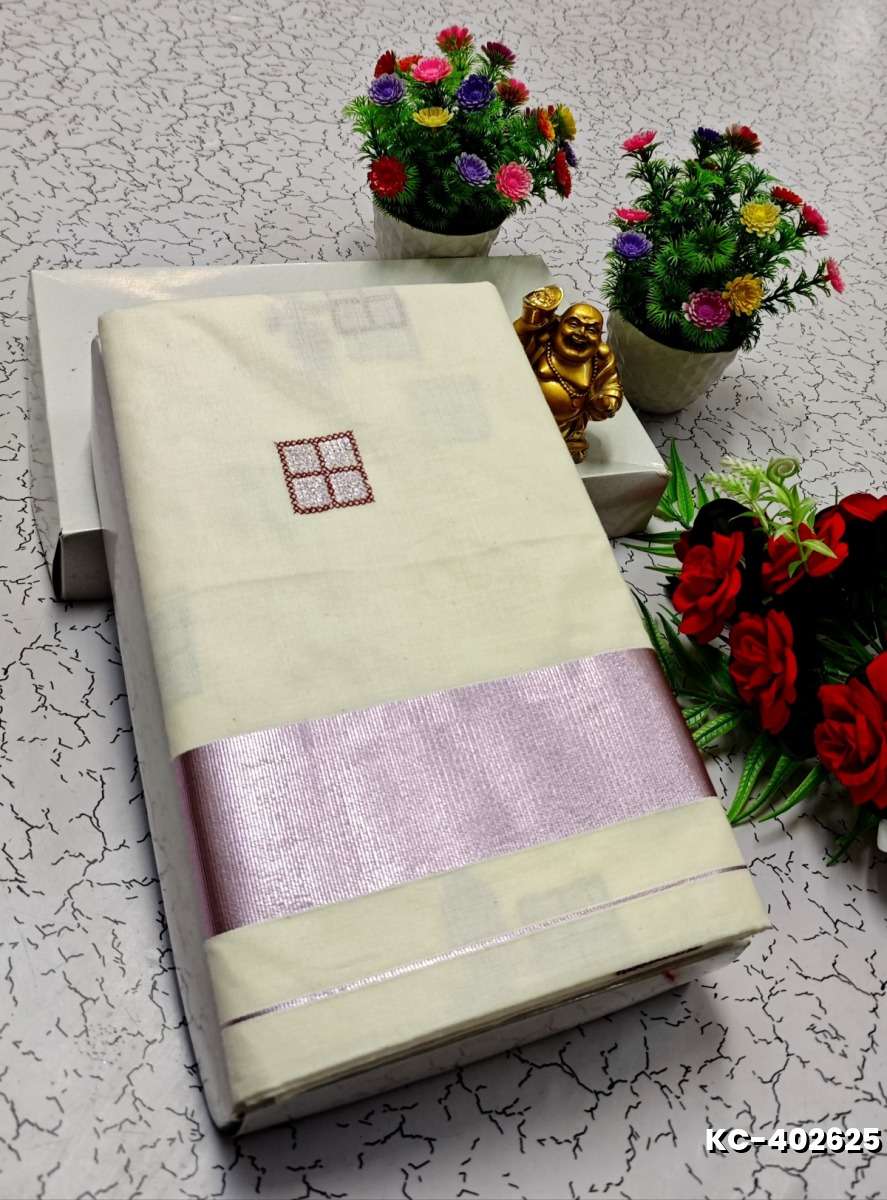 TRENDING KERALA SPECIAL FULL WORK EMBOSSED DIGITAL PRINTING TISSUE SAREE COLLECTIONS - WHITE (76)