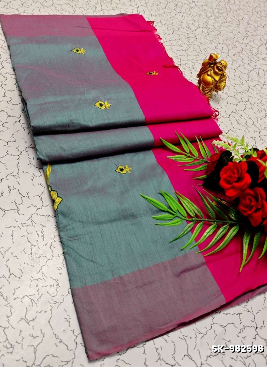 TRENDING DIGITAL EMBROIDERY ZARI WORK  KALIYANI COTTON SAREES FESTIVAL WEAR - LITE TEAL (1)