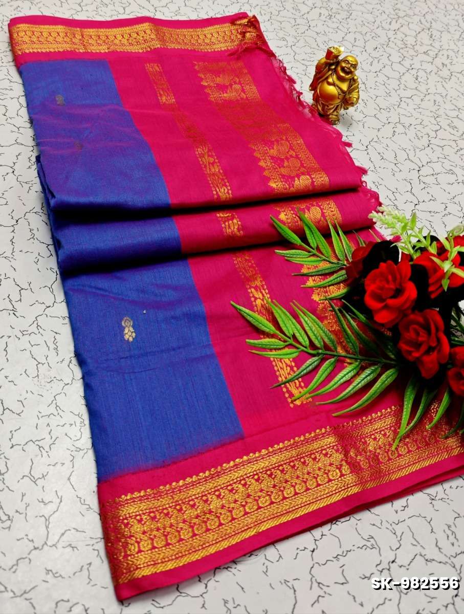 TRENDING DIGITAL EMBROIDERY ZARI WORK  KALIYANI COTTON SAREES FESTIVAL WEAR - NORMAL  BLUE