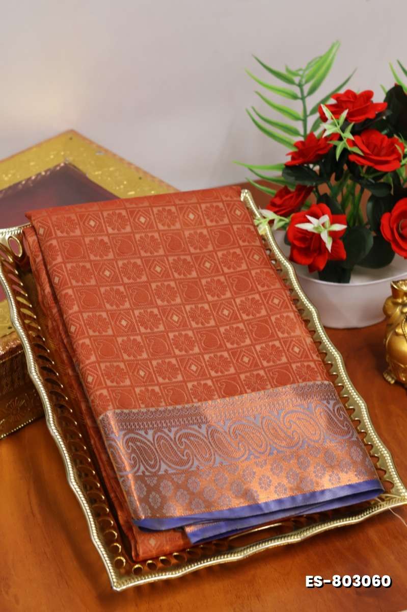 BRIDAL SILK GOLD SILVAR AND COPPER ZARI WEAVE AND WEDDING ART SILK SAREES - CREAM COLOR (5)