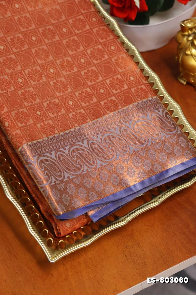 BRIDAL SILK GOLD SILVAR AND COPPER ZARI WEAVE AND WEDDING ART SILK SAREES - CREAM COLOR (5)