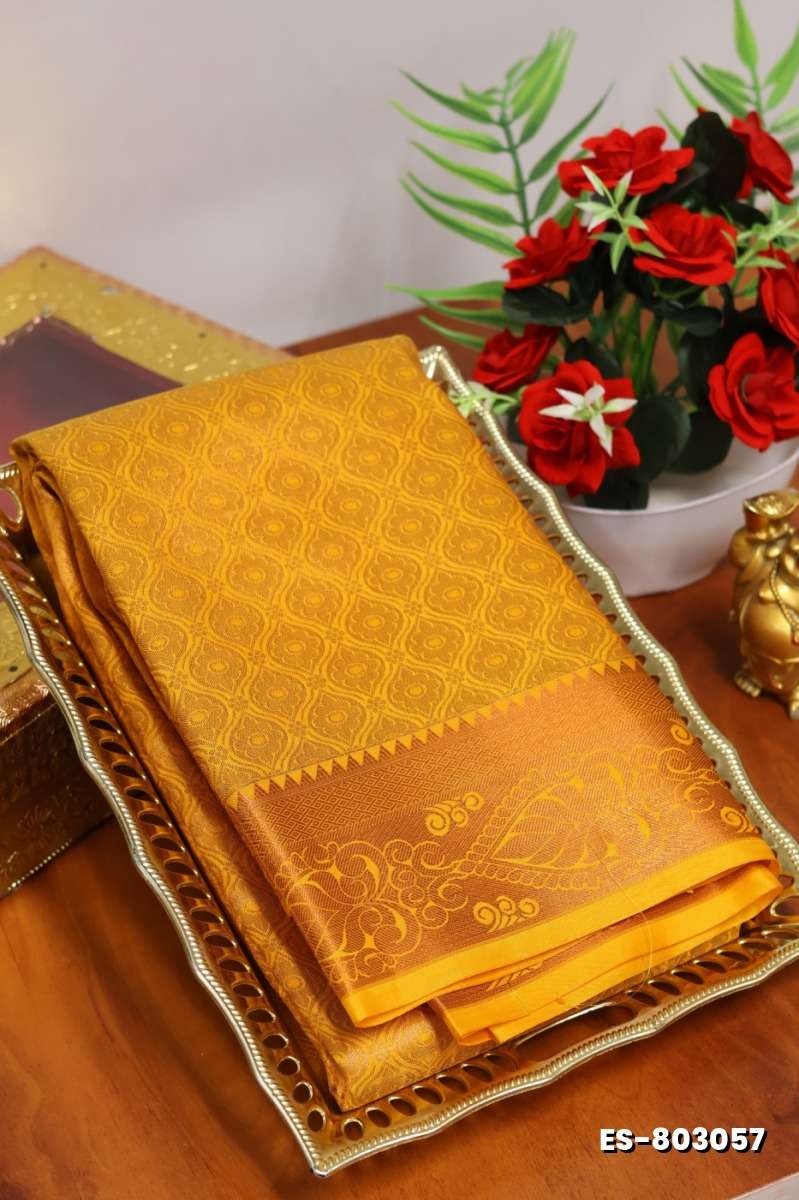 BRIDAL SILK GOLD SILVAR AND COPPER ZARI WEAVE AND WEDDING ART SILK SAREES - LIGHT ORANGE (5)
