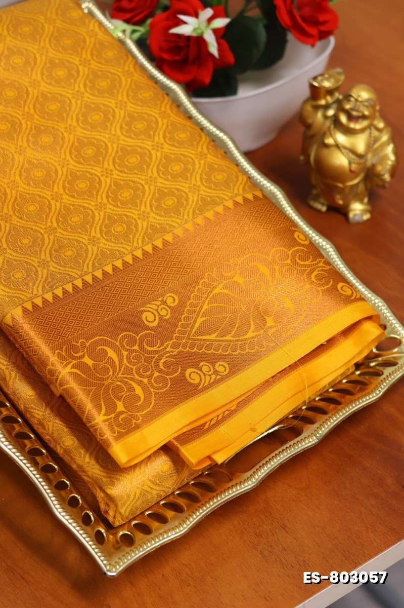 BRIDAL SILK GOLD SILVAR AND COPPER ZARI WEAVE AND WEDDING ART SILK SAREES - LIGHT ORANGE (5)