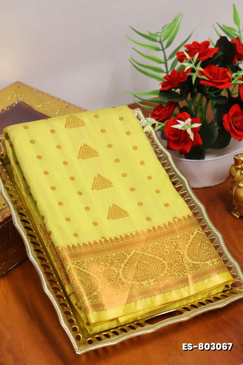 BRIDAL SILK GOLD SILVAR AND COPPER ZARI WEAVE AND WEDDING ART SILK SAREES - GOLD COLOUR (2)