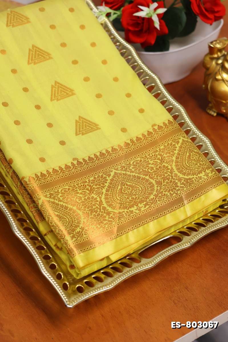 BRIDAL SILK GOLD SILVAR AND COPPER ZARI WEAVE AND WEDDING ART SILK SAREES - GOLD COLOUR (2)