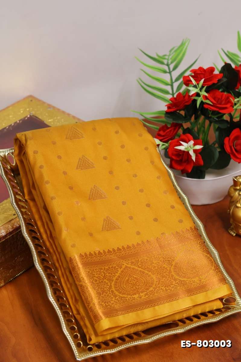 BRIDAL SILK GOLD SILVAR AND COPPER ZARI WEAVE AND WEDDING ART SILK SAREES - GOLD (1)