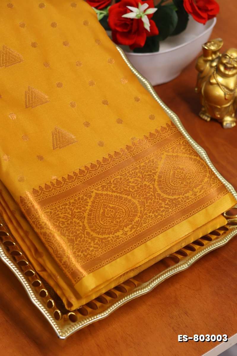 BRIDAL SILK GOLD SILVAR AND COPPER ZARI WEAVE AND WEDDING ART SILK SAREES - GOLD (1)