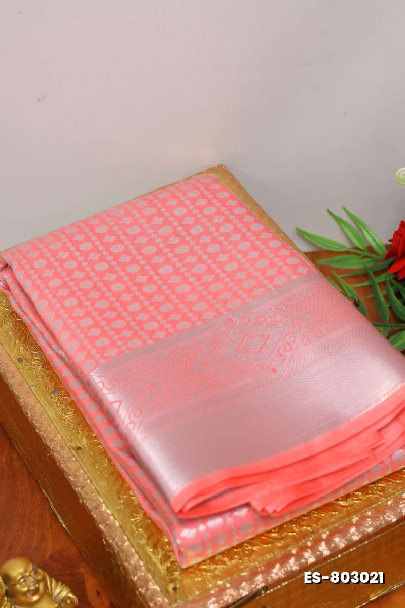 BRIDAL SILK GOLD SILVAR AND COPPER ZARI WEAVE AND WEDDING ART SILK SAREES - BABY PINK (8)