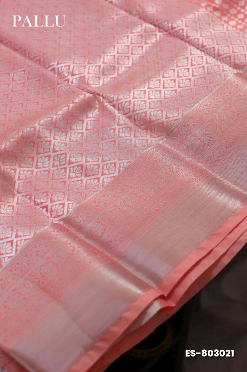 BRIDAL SILK GOLD SILVAR AND COPPER ZARI WEAVE AND WEDDING ART SILK SAREES - BABY PINK (8)